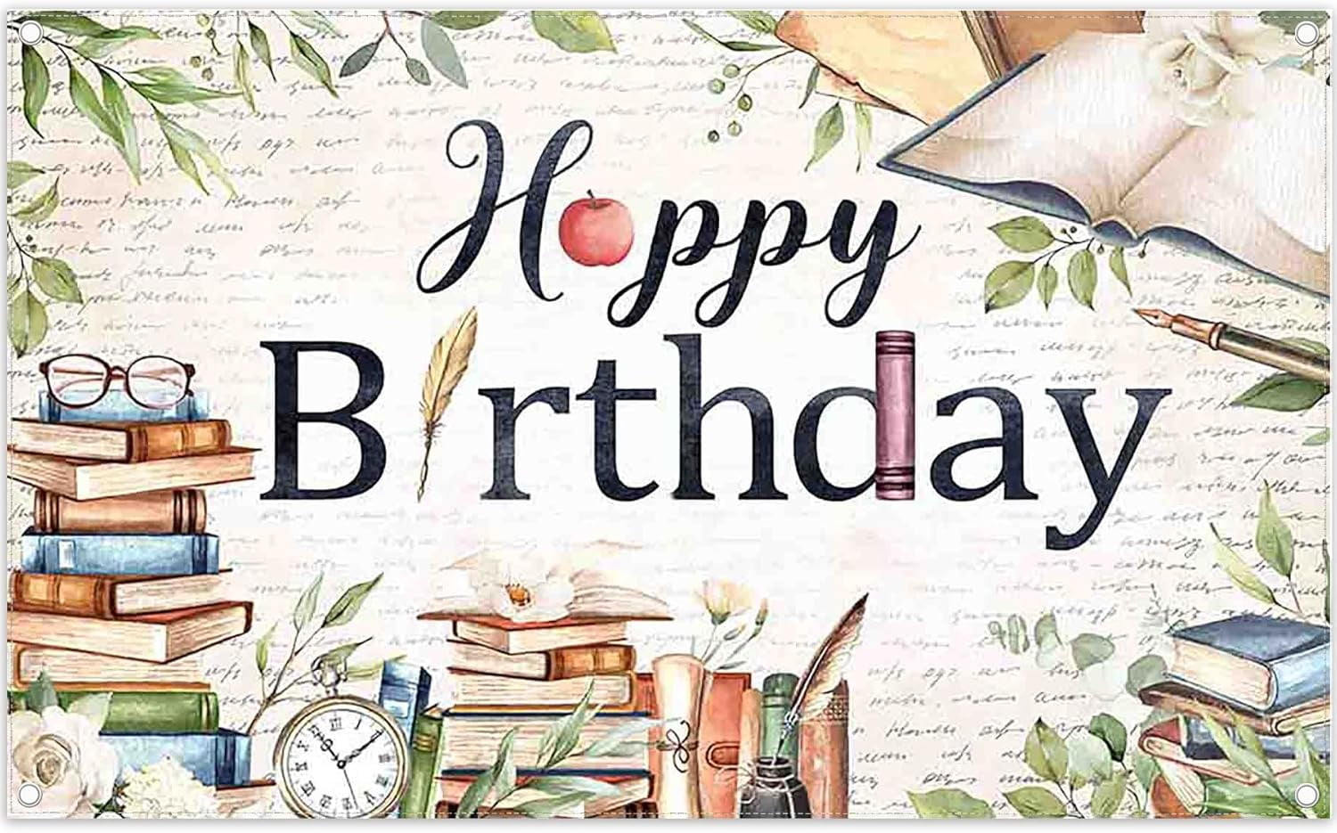 5.9x3.6FT Vintage Reading Birthday Backdrop Book Theme Library ...