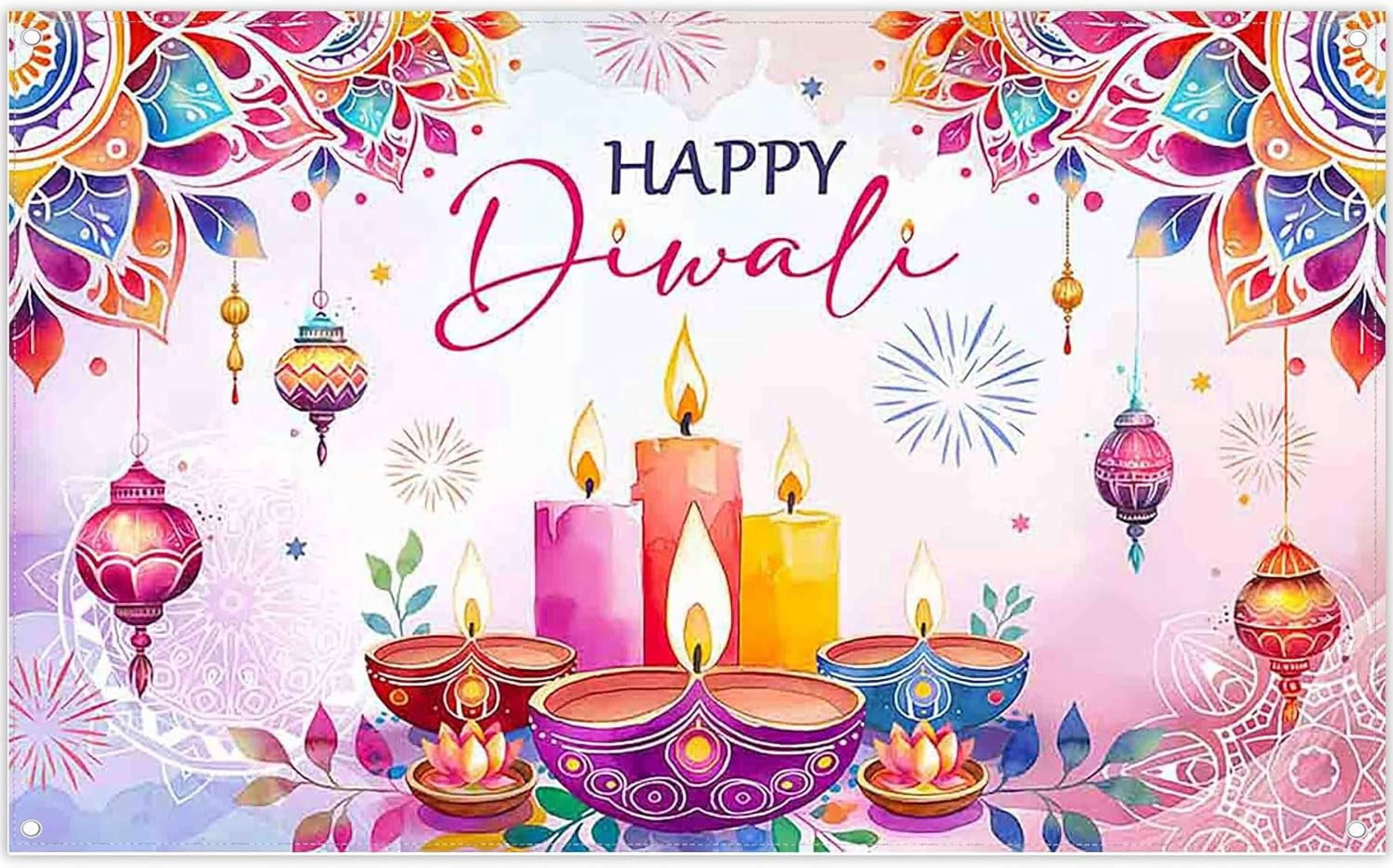 HOWAF Happy Diwali Backdrop Banner – Festival Of Lights Party Decoration, 72.8x43.3 Inch Polyester 2 thumbnail image