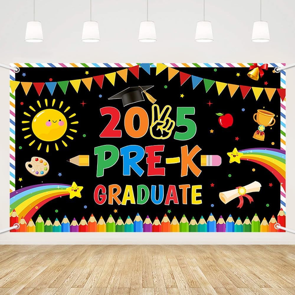 5.9x3.6Ft Preschool Kindergarten Graduate Backdrop Congrats Grad Party Decoration 2025 Prek