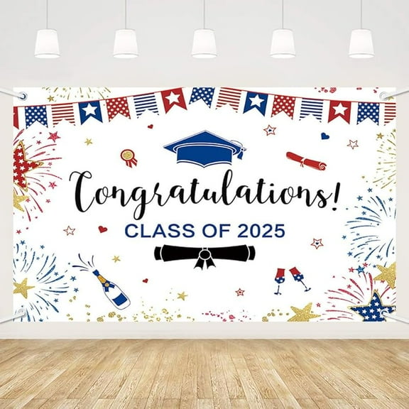 5.9x3.6Ft Red and Blue Graduation Banner Decorations Class of 2025 Graduation Party Background 2025 Congrats Grad Prom Party Cake Table Decoration Photo Booth Props