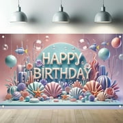 5.9x3.6Ft Under The Sea Birthday Backdrop Ocean Theme Party Decorations Mermaid Seashell Happy Birthday Banner Underwater Marine Photography Background Starfish Balloon Wall Decor