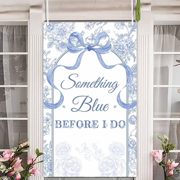 5.9x3.6Ft Something Blue Before I Do Backdrop for Bridal Shower Blue and White Flowers Photography Background Bow Couple Wedding Engagement Decorations Banner Props