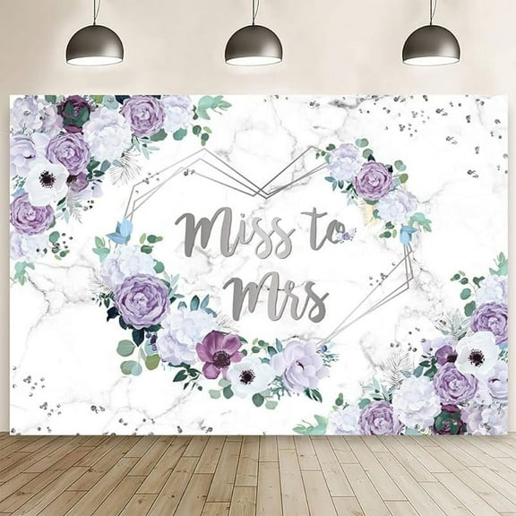 5.9x3.6ft Mr and Mrs Violet Wedding Backdrop for Bridal Shower Purple and White Flowers Photography Background Hearts Geometric Couple Wedding Party Decorations Bride to Be Engagement Banner Props