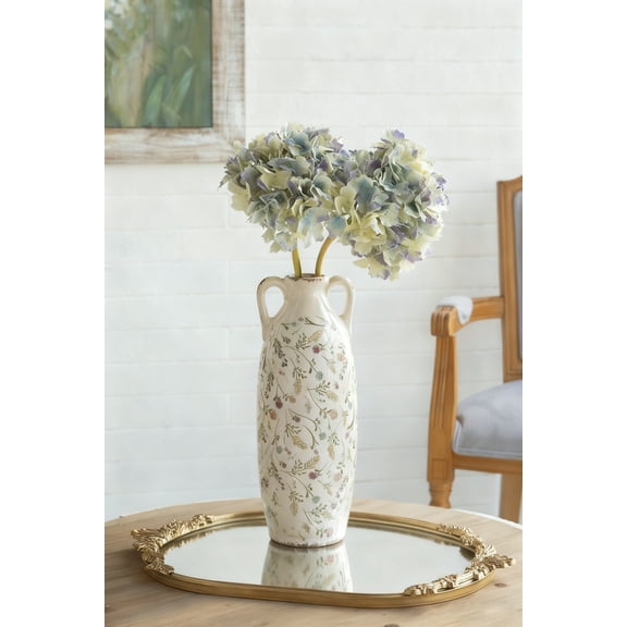 5.9x5.9x15.6" Decorative Ceramic Amphora Vase with Multi-Colored Floral Motifs
