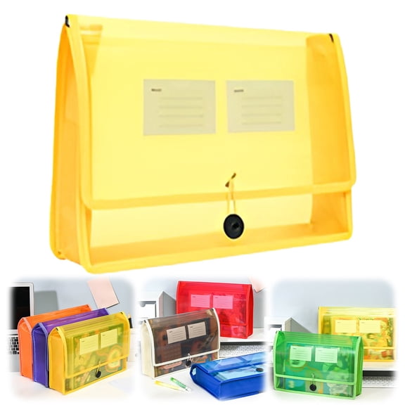 Under $5, A6 Document Pouch, A4 Expanding File Folder, Plastic Document Organizer with Snap Closure & Label Pocket, Waterproof Document Pouch, Yellow by Goohae