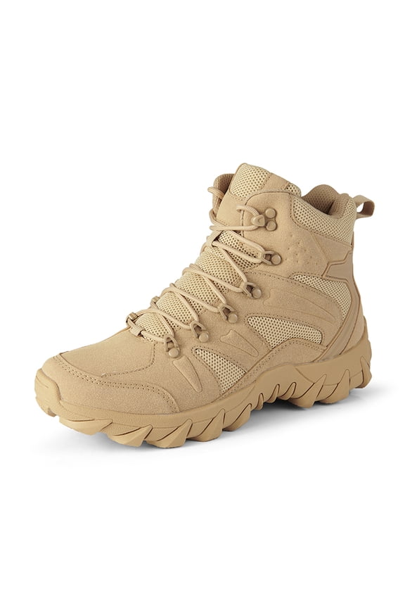 Men's Leather Tactical Combat Work Boots Side Zipper Slip Resistant Ankle Hiking Boots