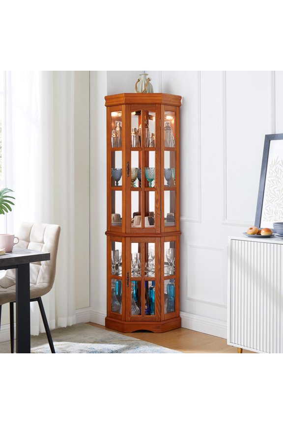 5 Adjustable Shelves and Lighting / Compact Corner Unit for Home