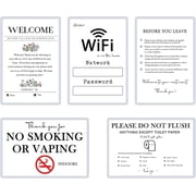 5 Air Bnb Signs for Hosts, Include Welcome Wi-fi Password, No Smoking Do Not Flush Sign for Bathroom Toilet Guests, Lock Door, 4" 6  Laminated Vacation Rental Customer Service Improvement Signs
