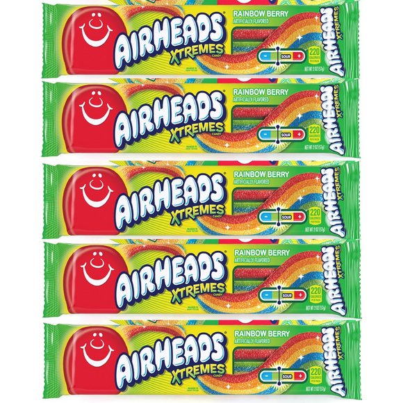 5 Airheads Xtremes Belts Sweetly Sour Candy, Rainbow Berry $14.87 FREE SHIPPING!