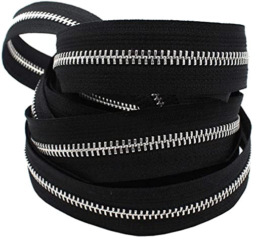 #5 Aluminum Medium Weight Black Metal Separating YKK Long Length Zipper - Choose Length - Color Black - 1 Zipper Per Pack - Made in The United States (144" Inches)