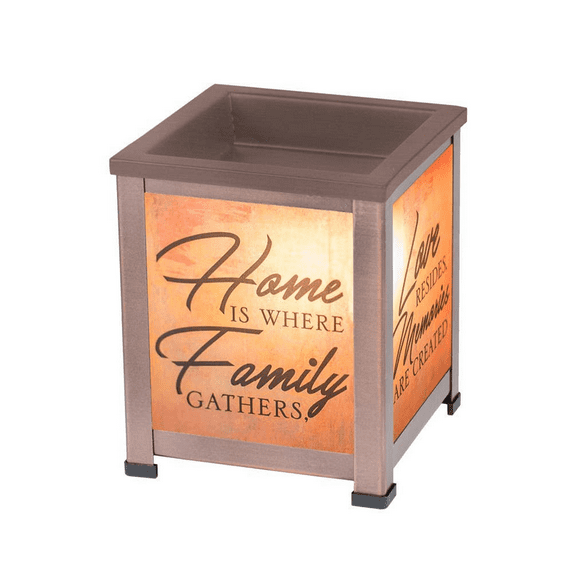 Elanze Designs Home Family Love Copper Tone Metal Electrical Wax Tart and Oil Glass Lantern Warmer