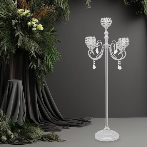 5 Arm 49 Inch Modern Freestanding Floor Candle Holder Wedding Centerpieces Party Decor Candlestick Silver