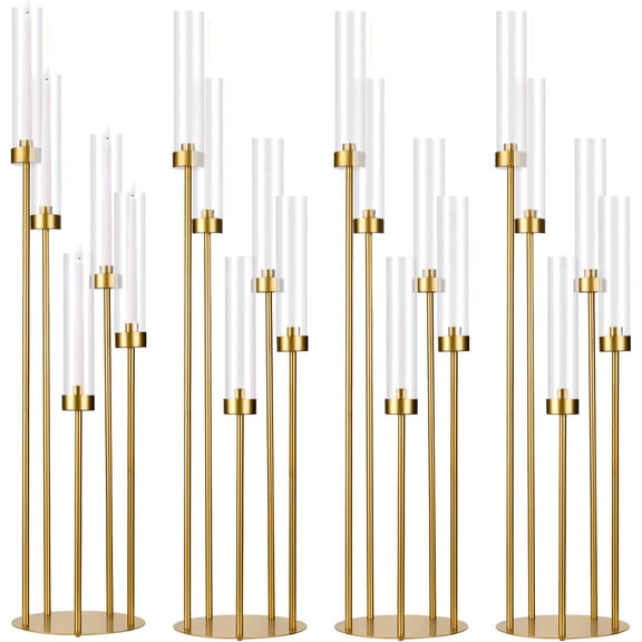 5 Arm Candelabra with Acrylic Lampshade Set of 4 Gold Candelabra for Wedding Table Birthday Party Home Decoration 39.4'' Candle Holder Fit LED Taper Candles