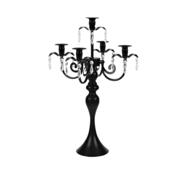 5‑Arm Metal Candelabra with Pendants,Easy Clean Table Candlestick Holder,Gothic Candle Stand for Dining Wedding Table Centerpiece