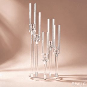 VINCIGANT 5‑Arm Clear Acrylic Candelabra, 34.5 Inch Tall Taper Candle Holder with Cylinder Shades, Wedding Dining Table Centerpiece Decor