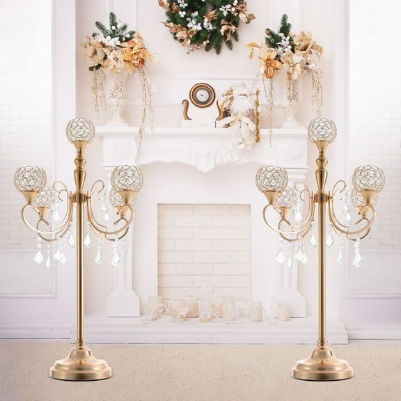 5 Arms Crystal Candelabra Candle Holder Table Centerpieces Wedding Decor