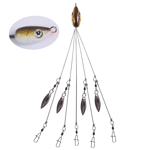 5 Arms Umbrella Head Fishing Rig Fishing With Swivels Fishing Vault Fully Rigged 5 Arms 8 Bladed Umbrella Rig Bass Lure W/Swim Baits and Jig Heads Included