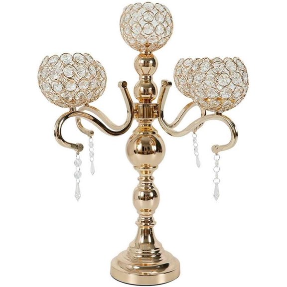 5 Arms Wedding Candle Holder, 24 Inch Hight | Nickel Plated ,   Dangles, Globes, for Wedding Centerpiece Decorations