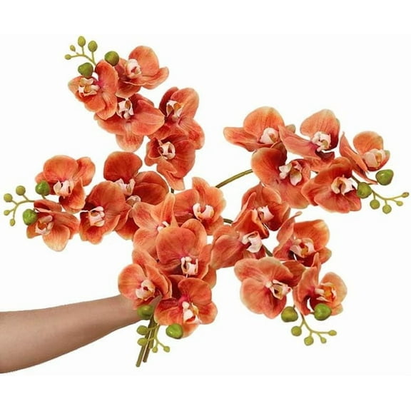 5 Artificial Orange Orchid Flower 18 Inches Real Touch Faux Phalaenopsis Stems Fake Orchid Flowers Arrangement for Wedding Bridal Bouquets and Home Office Indoor Decorations (Orange)