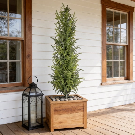 5' Artificial Real Touch Pine Tree with Black Plastic Pot, 1pc/set
