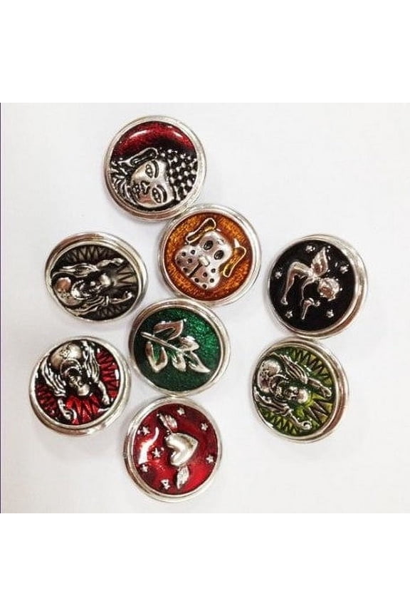 5 Assorted Colorful Metal Enamel Snap Button Chunk Charms