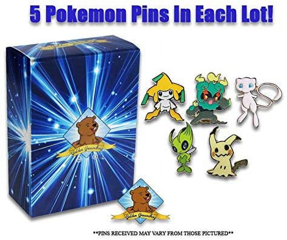5 Assorted Pokemon Pins and Deck Box - Includes 5 Official Pokemon Pins  Chosen at Assorted - Plus Golden Groundhog Deck Storage Box (Holds Up to 60  Cards) 