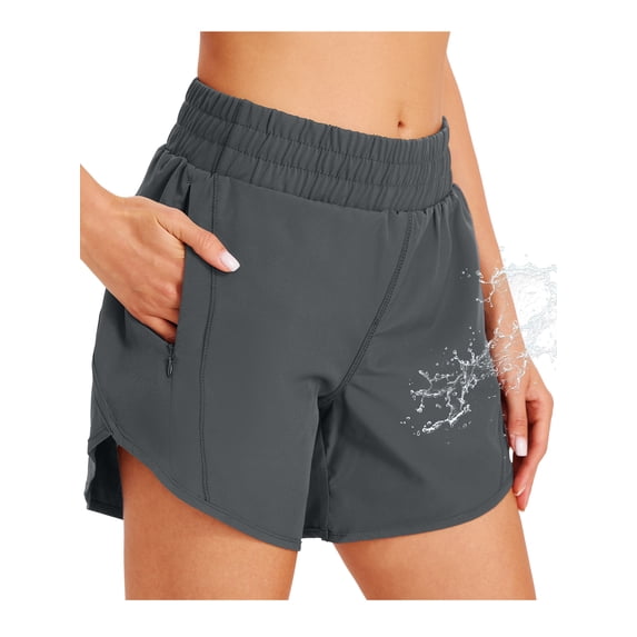 5" Athletic Running Shorts for Women with Zipper Pocket Quick Dry High Waisted Gym Workout Shorts with Liner Dark Grey S