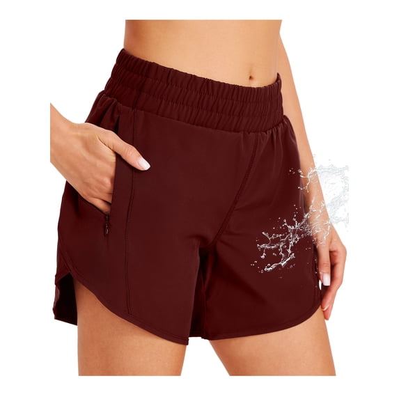 5" Athletic Running Shorts for Women with Zipper Pocket Quick Dry High Waisted Gym Workout Shorts with Liner Red S