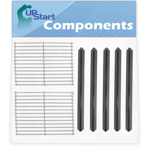 5 BBQ Grill Heat Shield Plate Tent & 2 Cooking Grates Replacement Parts for Weber GENESIS SILVER A NG W/CAST IRON GRATES (2000-2001) - Stainless Steel Grid 15" & Porcelain Steel Flavorizer Bar 21.5"