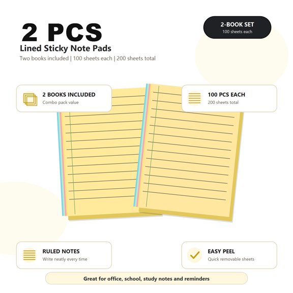 Under $5! Exclusive Gift 200 Pack Colored Lined Sticky Notes Set, 4 Colors Adhesive Ruled Memo Notepads, Removable Notes For Home Office Note Taking And Reminders Lined Sticky Notes