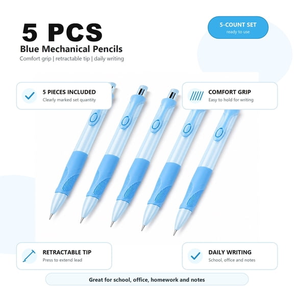 Under $5! Exclusive Gift 5 Pack Handwriting Thick Mechanical Pencils With Grip, 2.0Mm Hb Pencil Set With Lead Refills, Writing Pencils For Drawing Practice