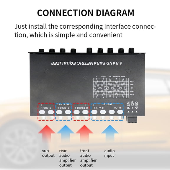 5 Band Car Audio Equalizer Parametric EQ Tuning Crossover Crossover Stereo Graphic Equalizer
