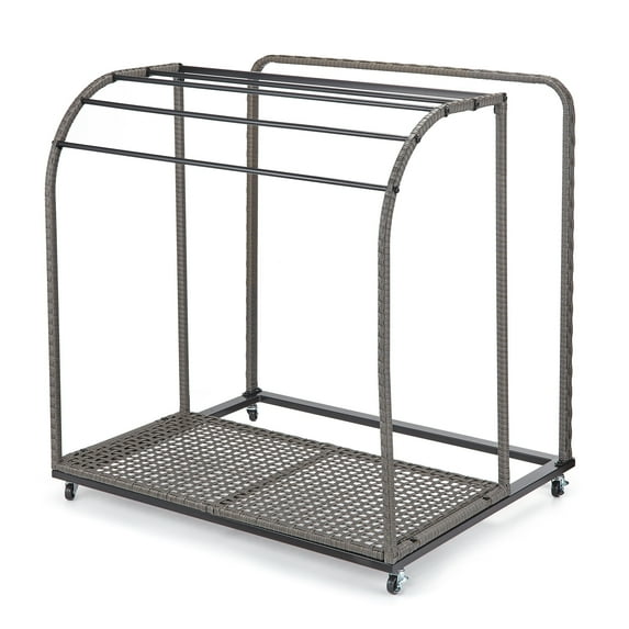 5-Bar Freestanding Pool Towel Rack with Rattan Base & Wheels, Heavy ...