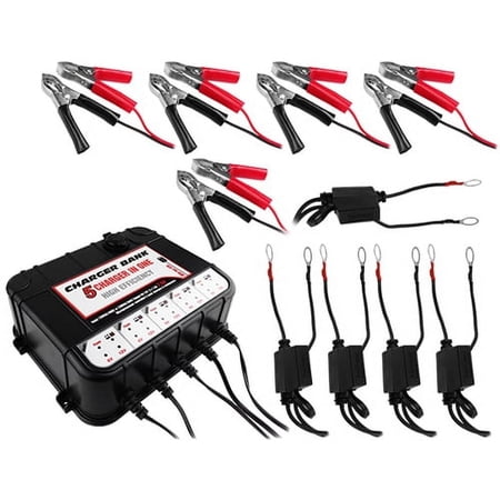 5 Bay 6/12V 1.5AMP Battery Charger/Maintainer w/Alligator & Eyelet Connectors