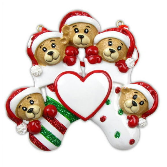 5 Bears Clinging To Stocking Personalized Christmas Ornament DO-IT-YOURSELF