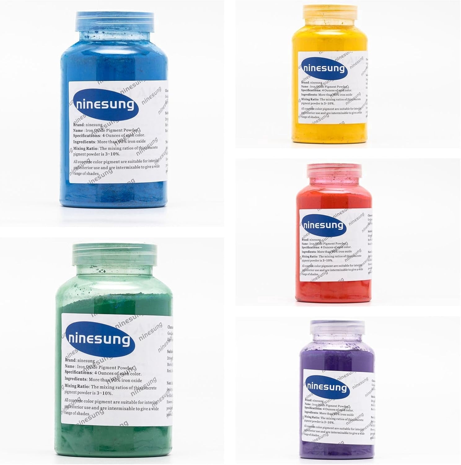 5 Beautiful Concrete Color Pigment, Iron Oxide Powder - Concrete Dye for Cement, Artistic, Painting, Clay, Lime, Plaster, Paint
