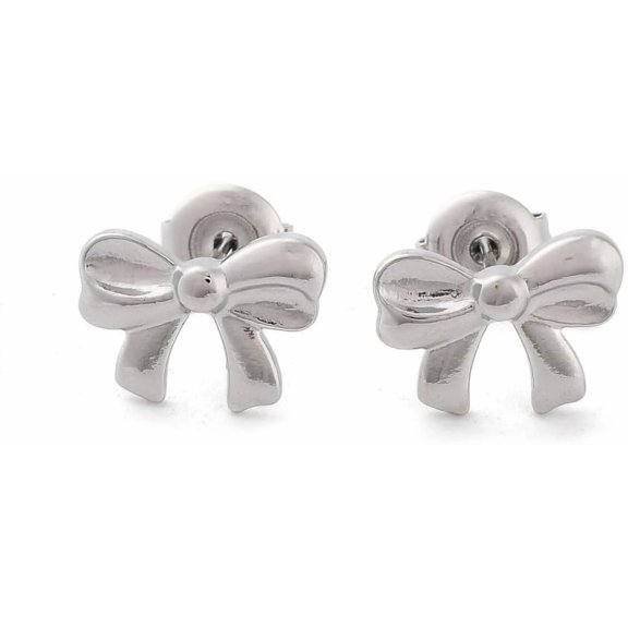 5 Best Pair Stainless Steel Bowknot Stud Earrings Silver Color Ribbon Bow Tie Earring suitable for Jewelry Gift Wedding Birthday[u068]