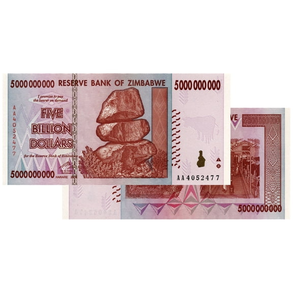 5 Billion Zimbabwe Banknotes 2008 AA/AB Series Uncirculated - Collectible Non-Currency Notes