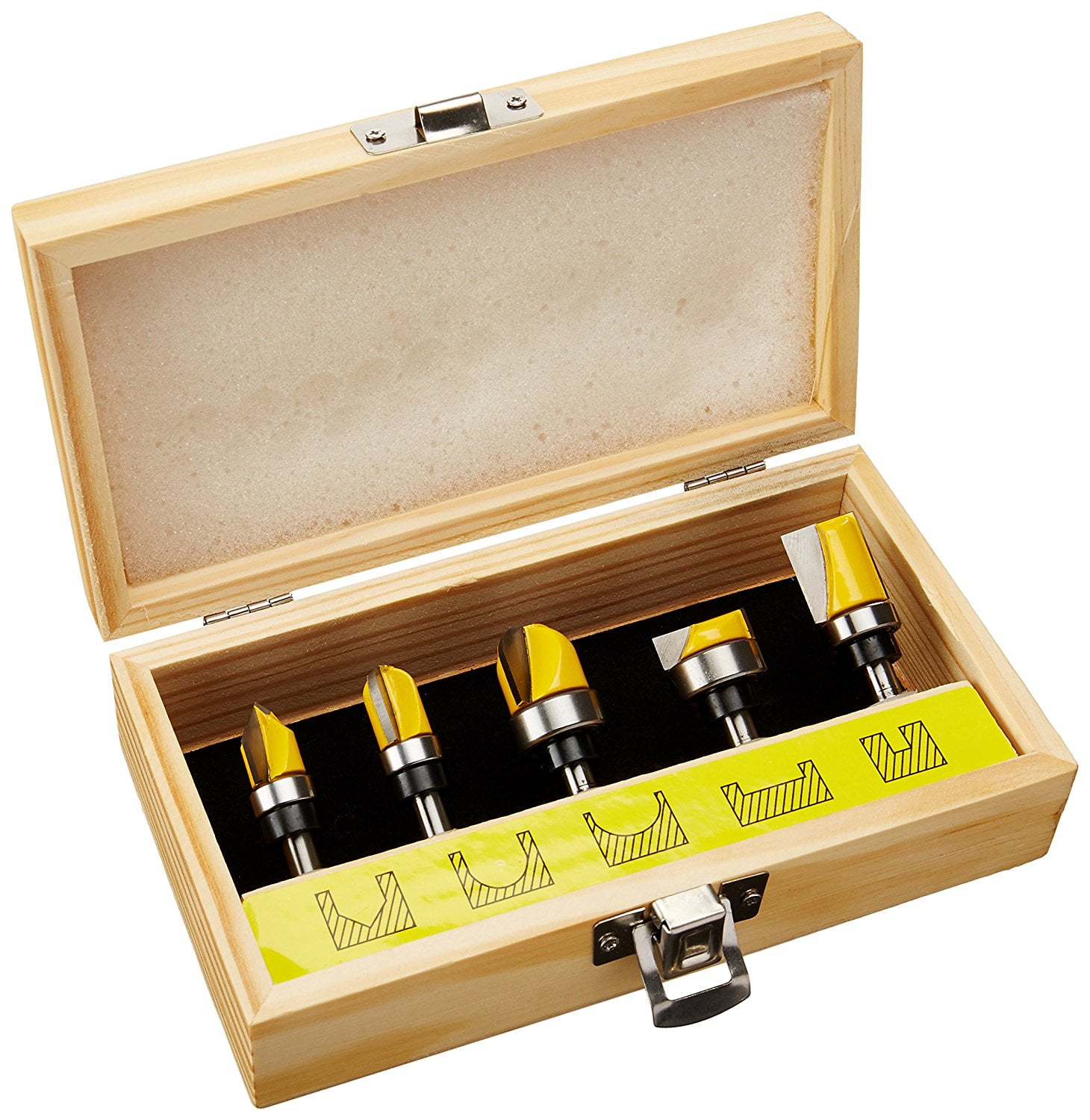 5 Bit Pattern/Template Flush Trim Router Bit Set - 1/4" Shank - Yonico 14525q
