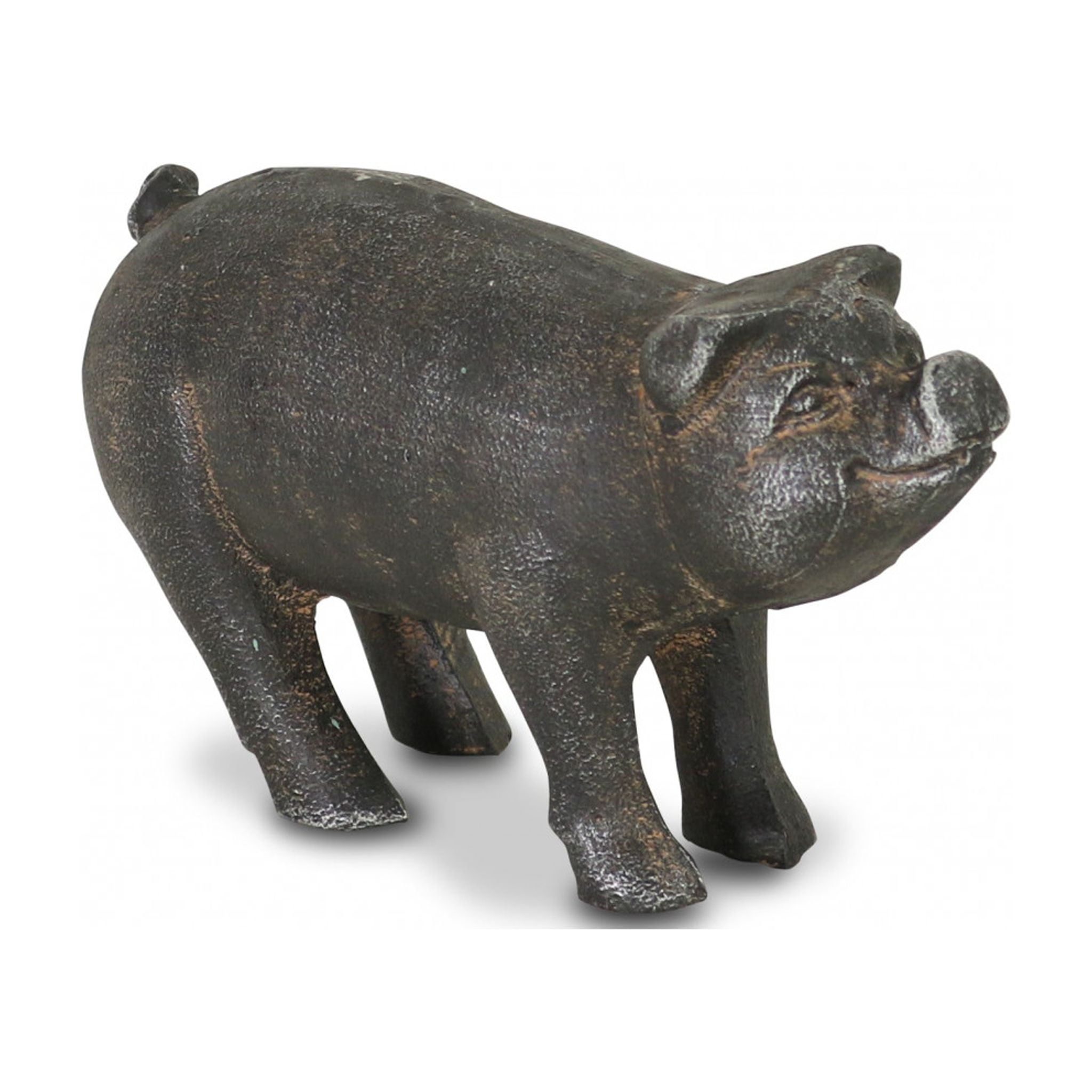 Hand Painted Black Cast Iron Pig Sculpture, 5"
