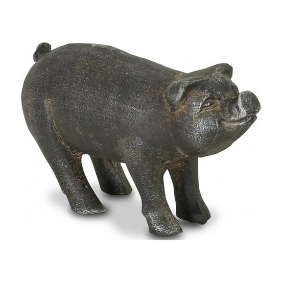 5" Black Cast Iron Pig Hand Painted Sculpture