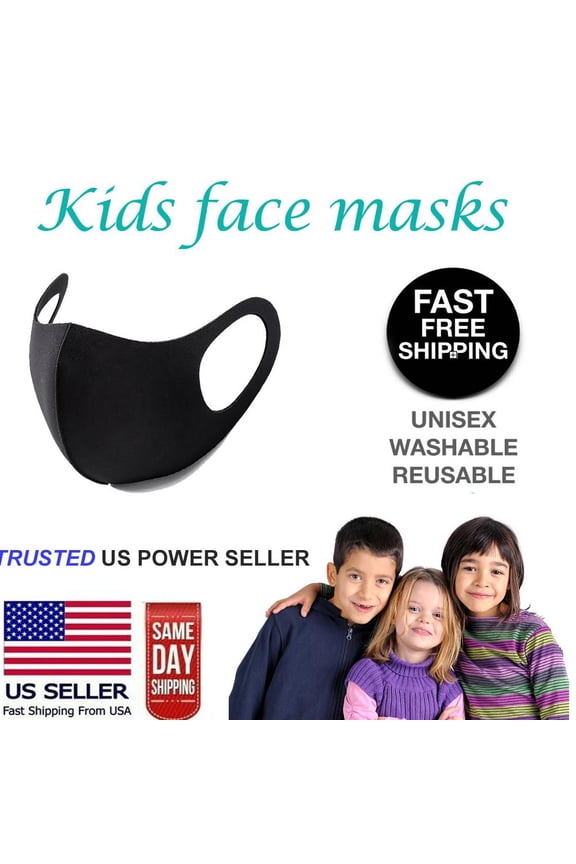 5 Black Kids Face mouth Cover, Reusable Washable, Protective