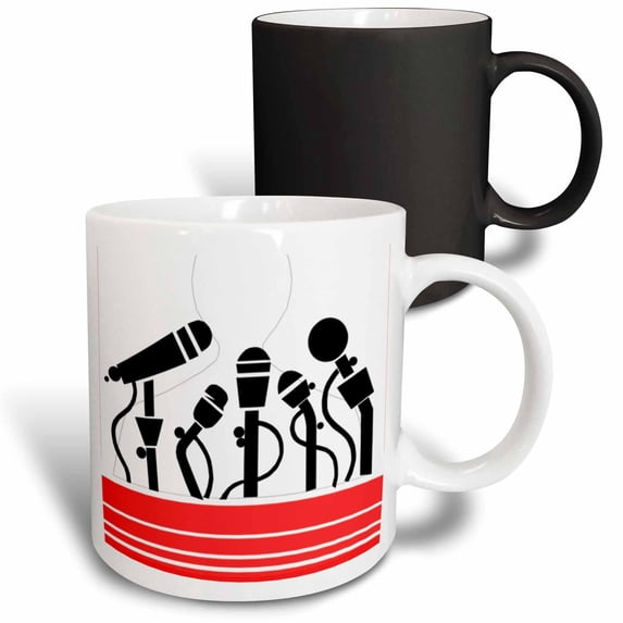 3drose, 5 Black Microphones on White, 11oz Magic Transforming Mug