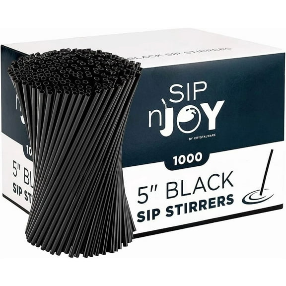 5" Black Plastic Stirrer Sip Straws For Coffee, Cocktail, Latte And Tea 1000Pcs