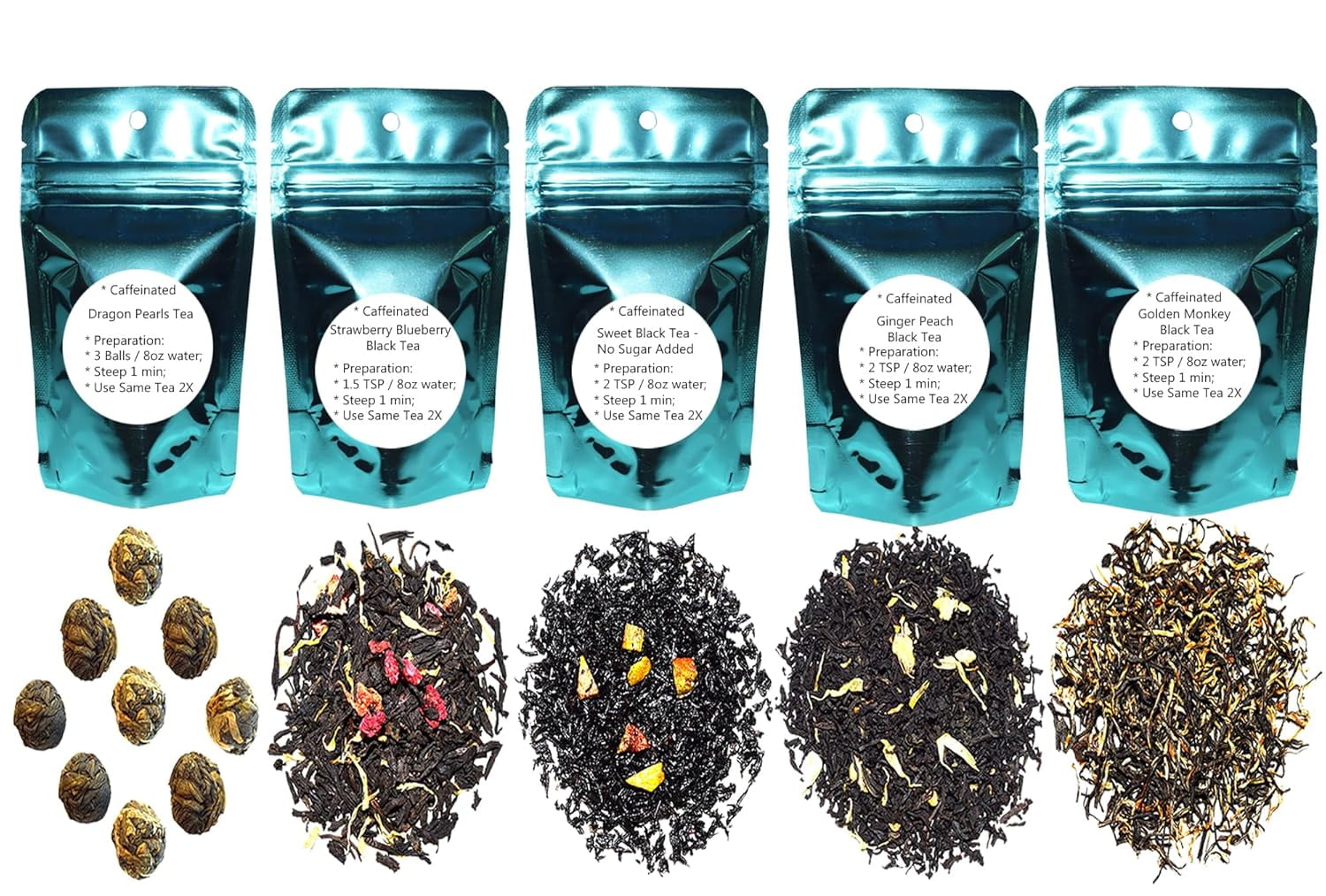 5 Black Tea Samplers, Caffeinated, Sweet Black Tea (No Sugar Added