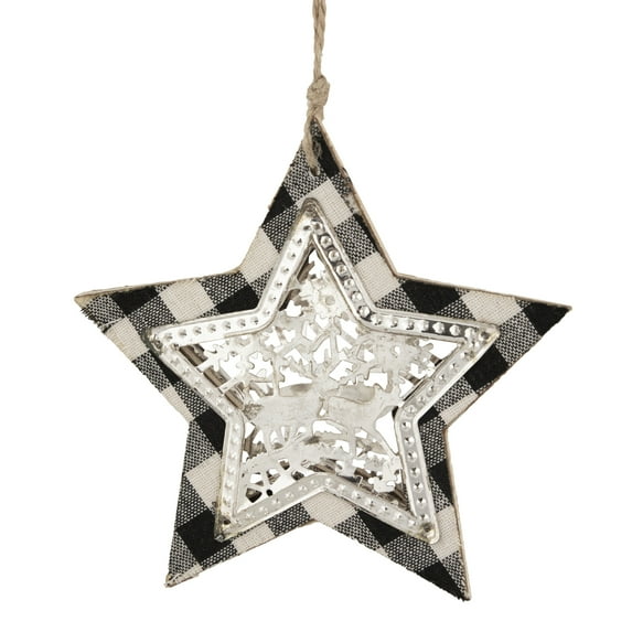 Northlight Buffalo Plaid Star with Reindeer Christmas Ornament - 5" - Black and White