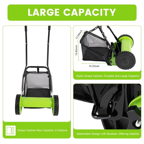 5-Blade Dual Wheel Lawn Mower Manual Push Reel Grass Cutting Machine Walk Behind