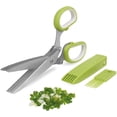 thumbnail image 1 of 5-Blade Herb Cutter Scissors with Safety Cover, Cleaning Comb - Green, 1 of 7