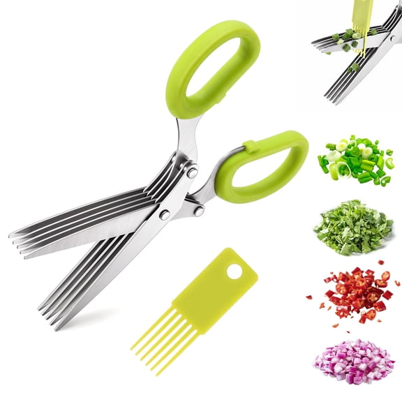 5-Blade Herb Scissors – Kitchen Shears with Offset Handle and Cleaning Comb for Fresh Herbs, Vegetables, and Kitchen Prep