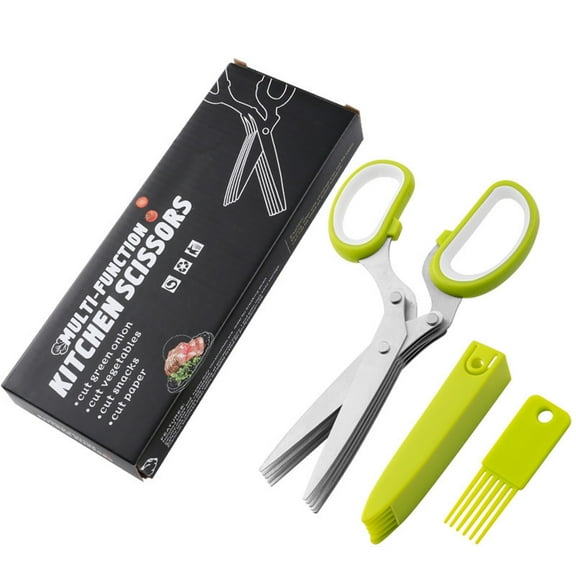 5-Blade Herb Scissors, Wenini Multi-purpose Stainless Steel Kitchen Shears for Chopping Green Onions Parsley Cilantro, Ergonomic Comfort Grip Food Scissors with Cleaning Cover for Salad Garnish
